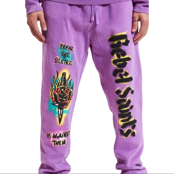 Rebel Saints By Affliction Men's Jogger Panther Sweatpants Heavyweight $158 - Picture 2 of 7